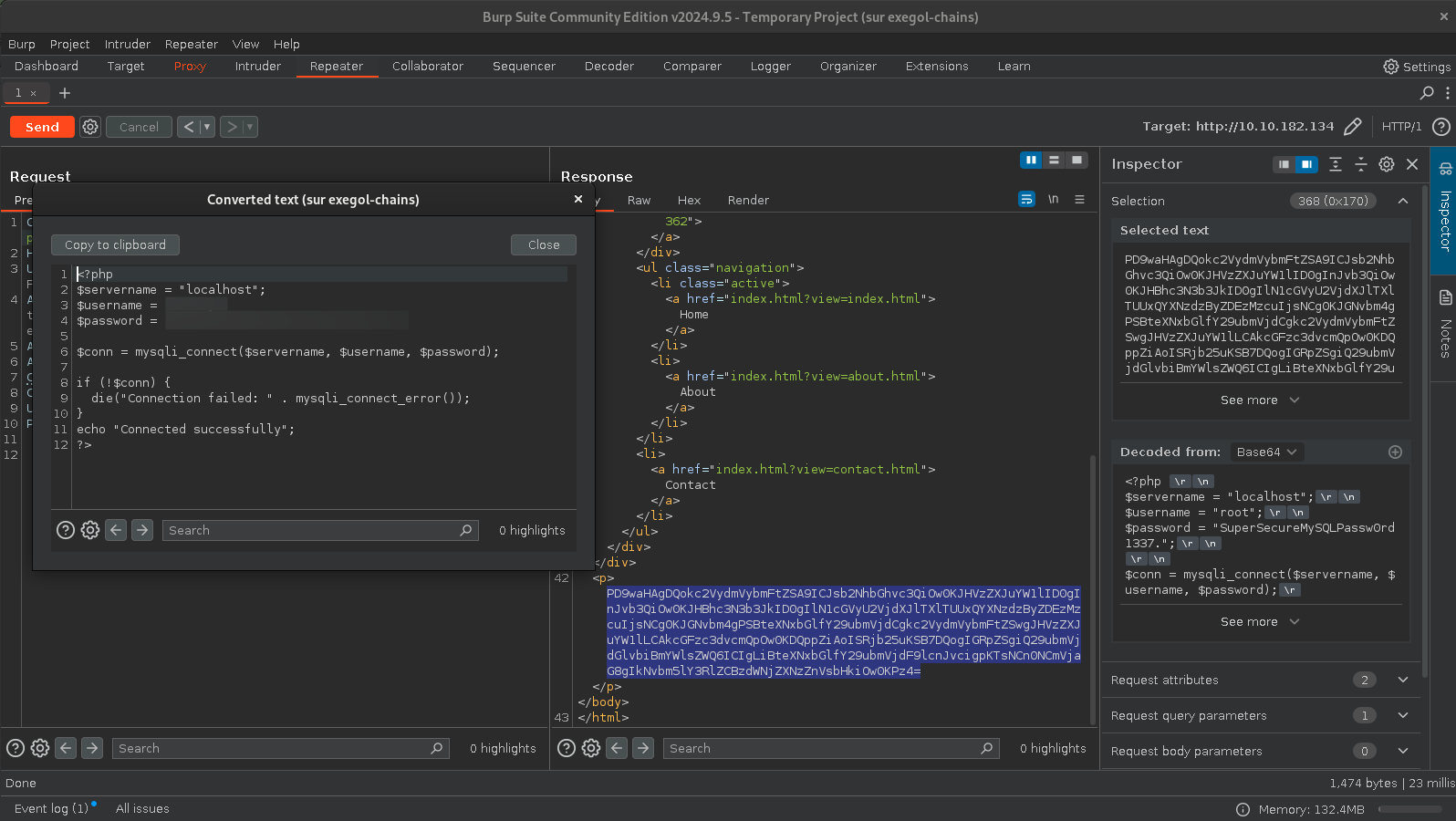 Credentials to access the DB
